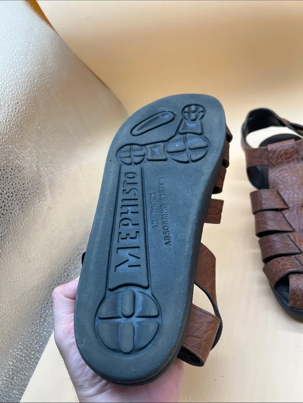 Mephisto Brown Leather Fisherman Sandals Men’s EU 44 US 10.5-11 Made in Portugal